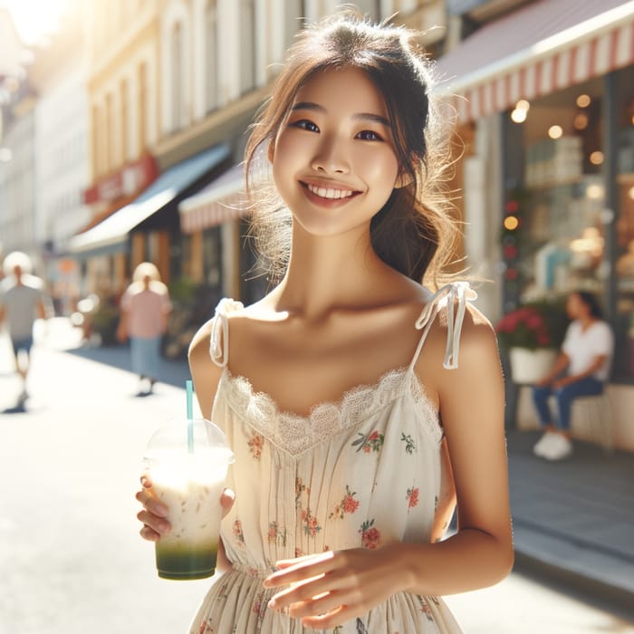 Bright Summer Vibes: East Asian Woman In Good Mood City Stroll