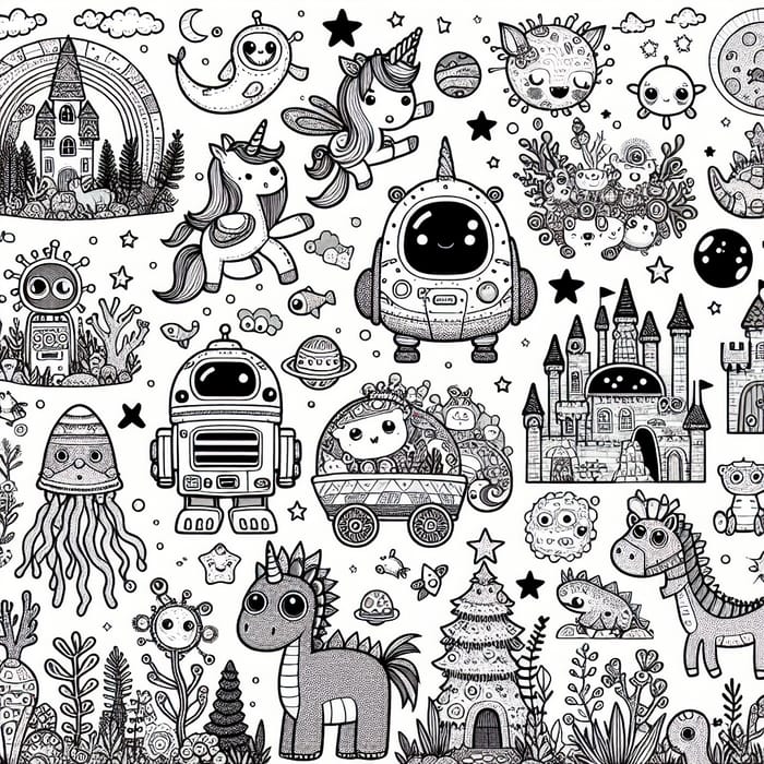 Cute Children's Coloring Images - Animals, Robots, Unicorns & More