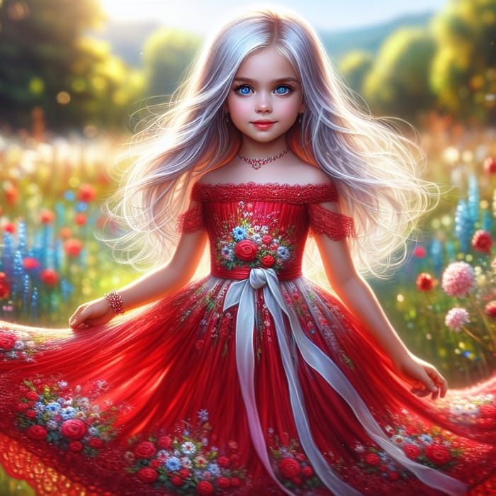 Youthful Beauty: Enchanting Image of a 7-Year-Old Girl in Red Dress