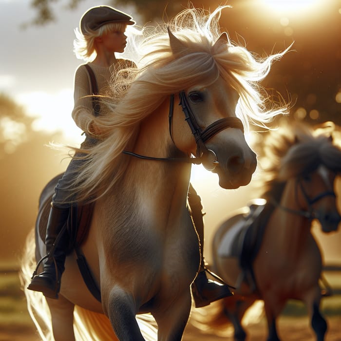 Unique Horseback Ride with a Blonde Rider