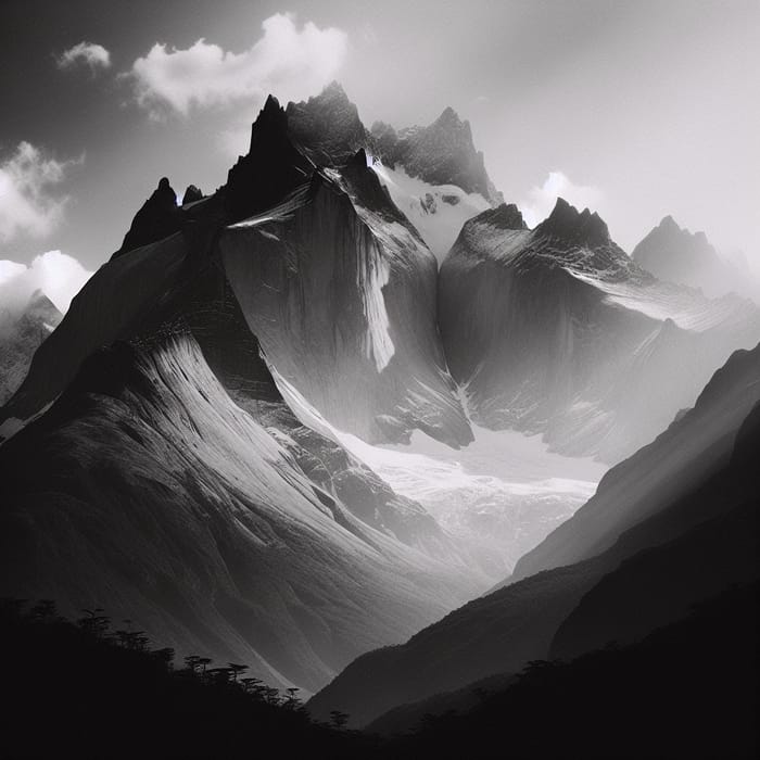 Vintage Black and White Mountain Landscape