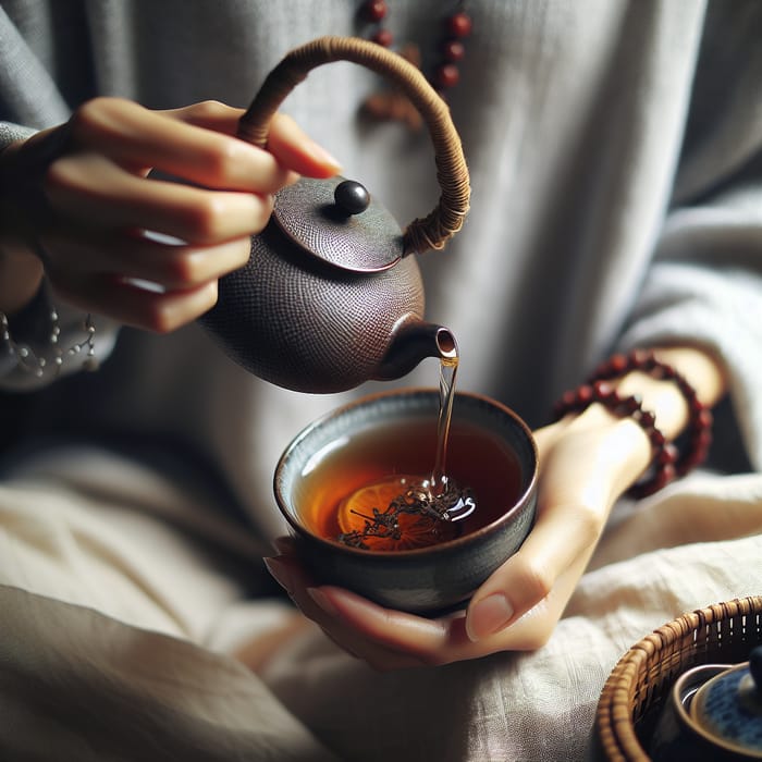 Pouring Tea: Woman's Hands Filling Tea Cup