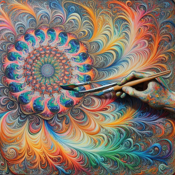 Intricately Detailed Kaleidoscope Painting: Mesmerizing Colors