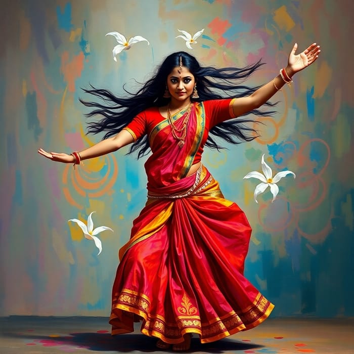 Hyper-Realistic Kathak Dance Oil Painting