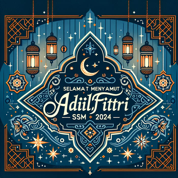 Blue & Orange Eid Al-Fitr Backdrop 2024