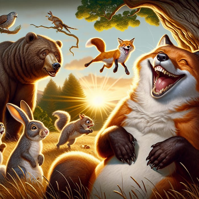 Joyful Animals in Meadow | Cheerful Bear, Fox, Rabbit, Squirrel