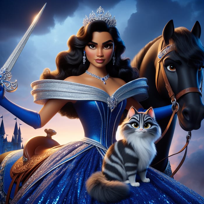 Hispanic Warrior Princess | Disney Style with Horse and Cat