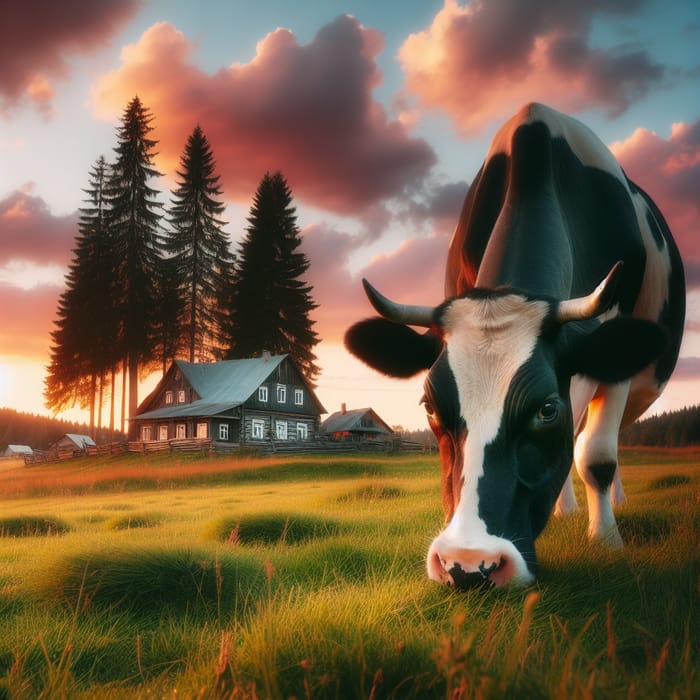 Serene Cow Grazing at Golden Hour