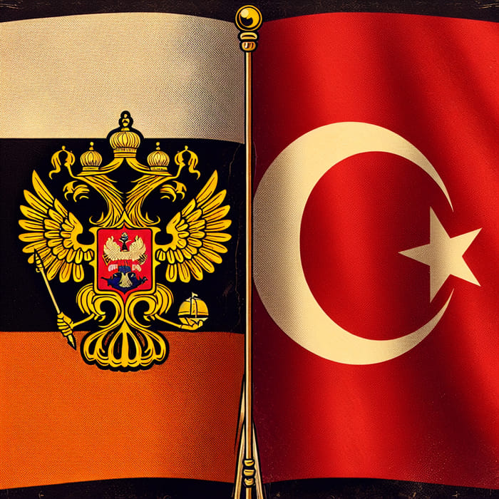 Russian Empire and Turkey Flags Crossed