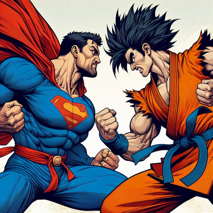 Super Man Battles Goku: Epic Clash of Immense Strength