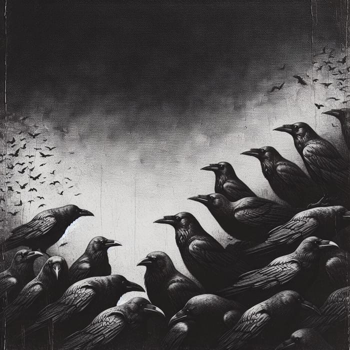 Mystical Flock of Ravens in Dark Aesthetic