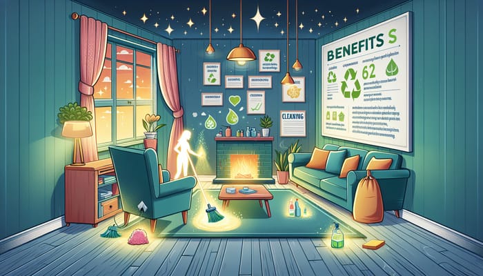 Eco-Friendly Family Home Cleaning | Green Benefits Cartoon