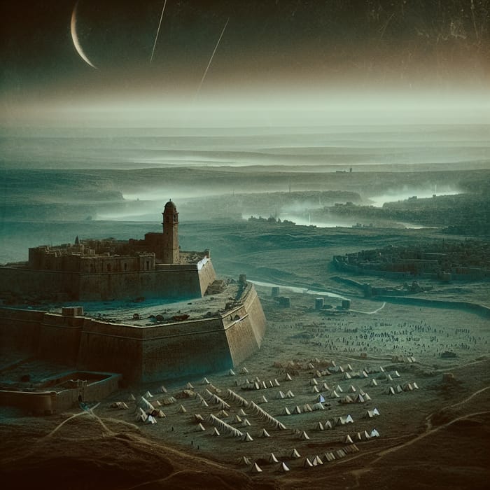 Nighttime Aerial View of Citadel in Victoria, Gozo | Turkish Camps & Great Siege of Malta