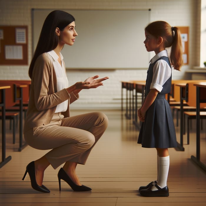 Hispanic Teacher and Student in Classroom