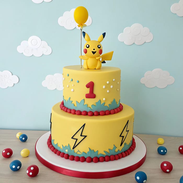 Cheerful Pikachu 1st Birthday Cake Design