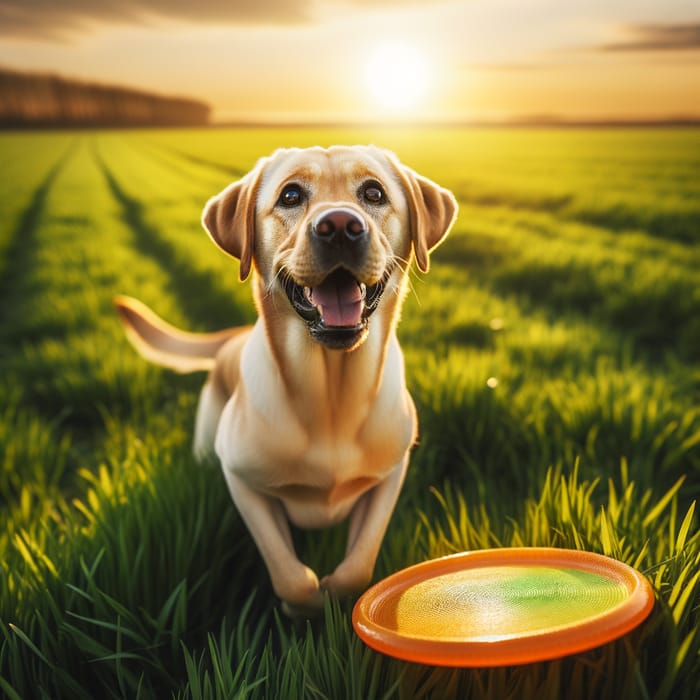 Adorable Labrador Retriever Playing Fetch in Beautiful Green Landscape