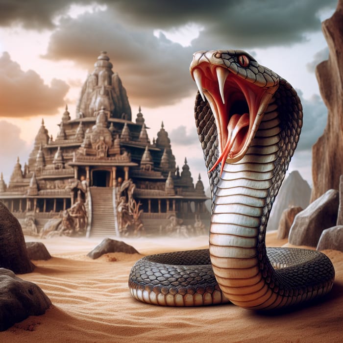 Close-Up Menacing Cobra on Rocky Scene