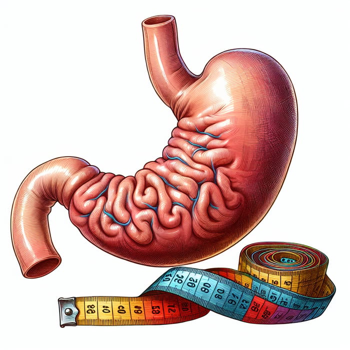 Realistic Stomach Organ Drawing with Measuring Tape - Anatomy Image