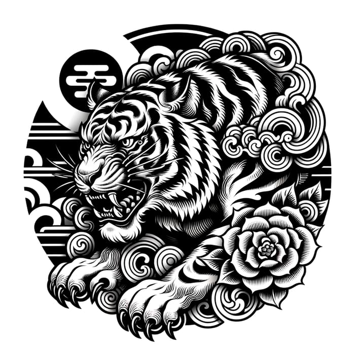 Japanese-style White and Black Tiger Tattoo Design