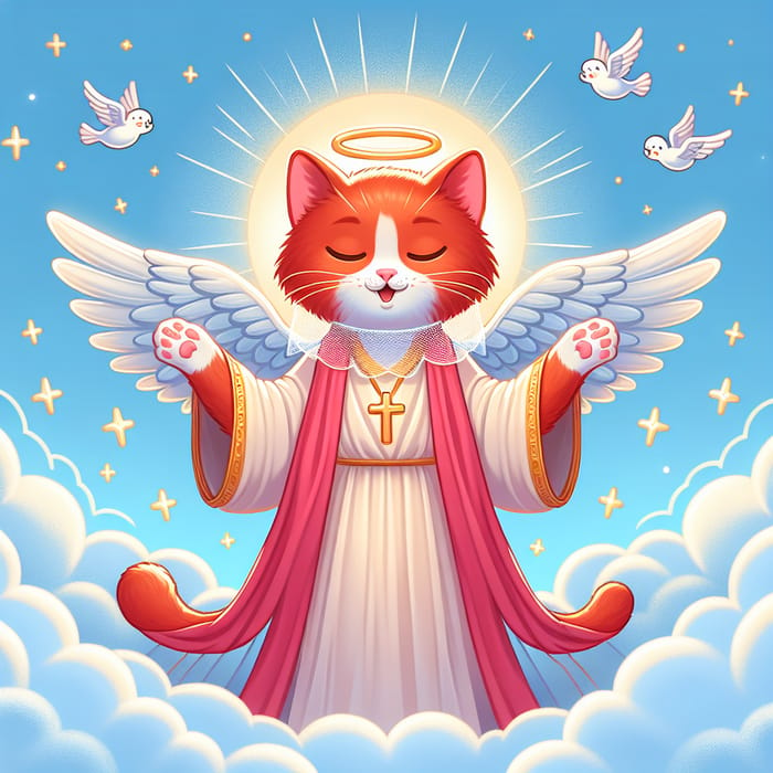 Saintly Red Cat with Angel Wings and Cloud Garb