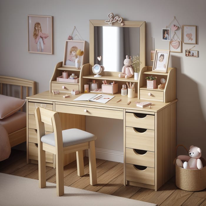 Teen Girl Writing & Dressing Table with Foldable Mirror