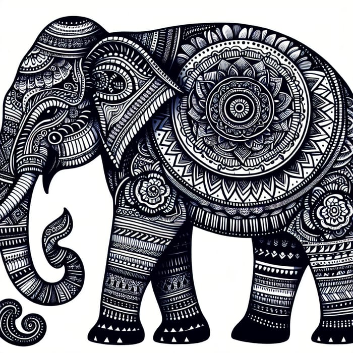 Elephant with Linear Patterns and Shapes