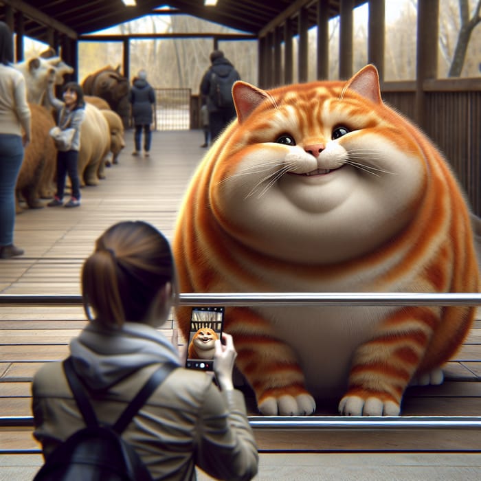 Plump Ginger Cat Enjoying Zoo Animals - Realistic Photography