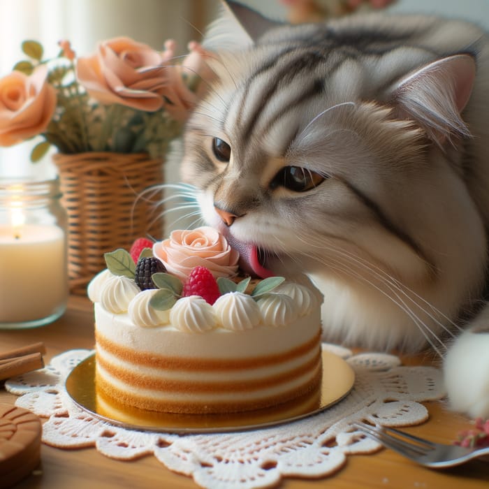 Cat Eating Cake - Adorable Moment