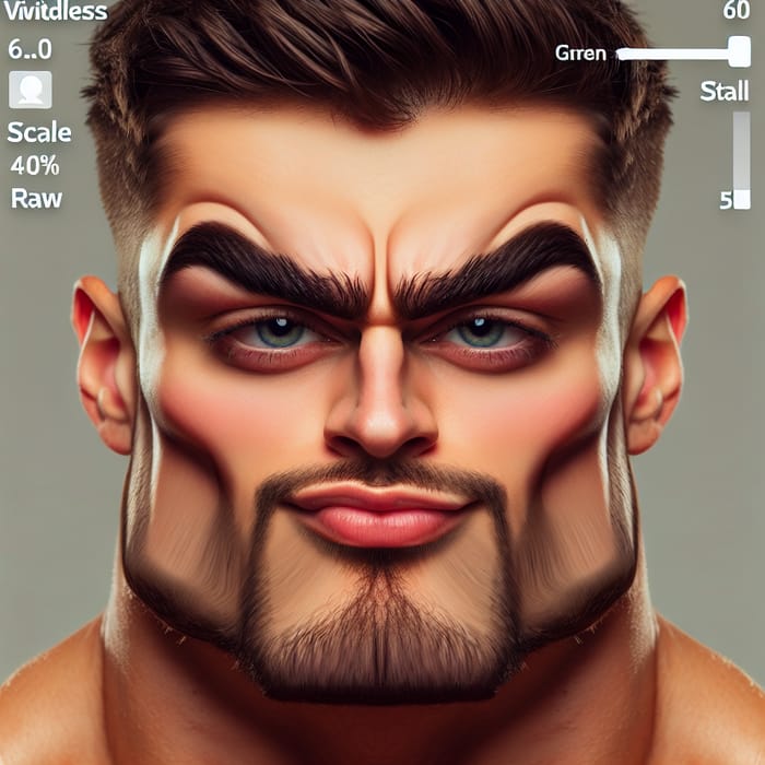 Humorous Caricature Portrait of Muscular Man with Austrian Accent