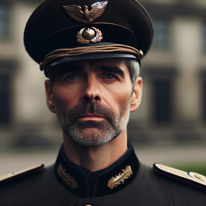 Middle-Aged European Soldier in Ceremonial Hat