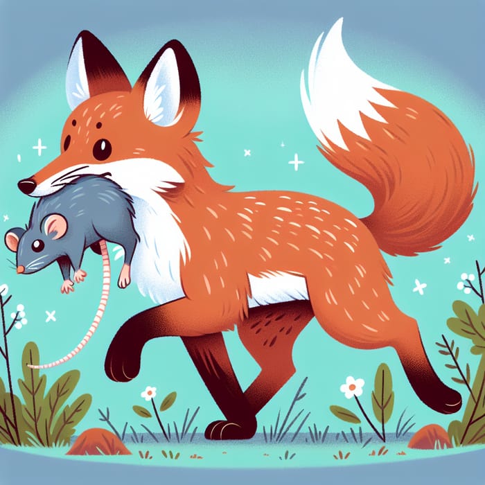 Fox Carrying Mouse - Nature's Survival Scene