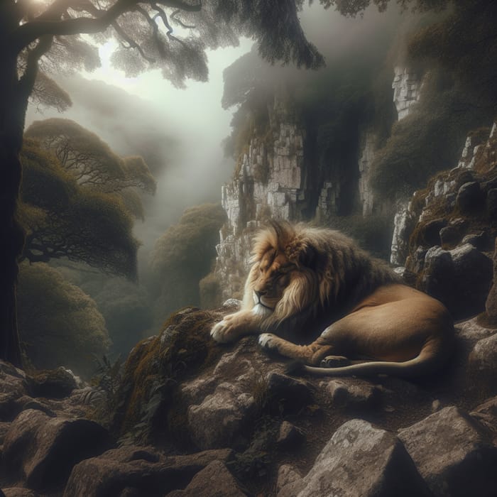 Lion Resting on Rock Formation in Cofre de Perote