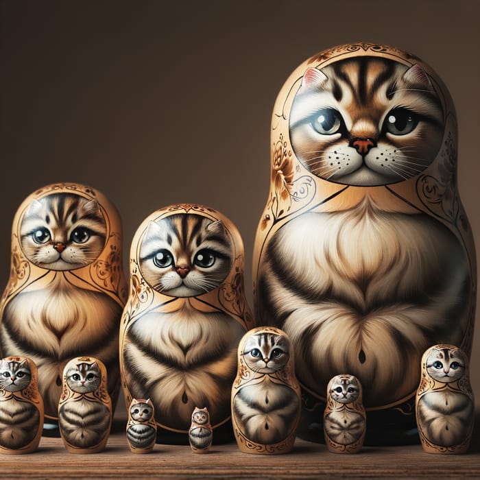 Unique Cat Matryoshka Nesting Dolls - Feline Design