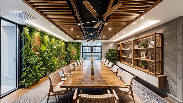 Tropical-Themed Meeting Room for Productive Gatherings