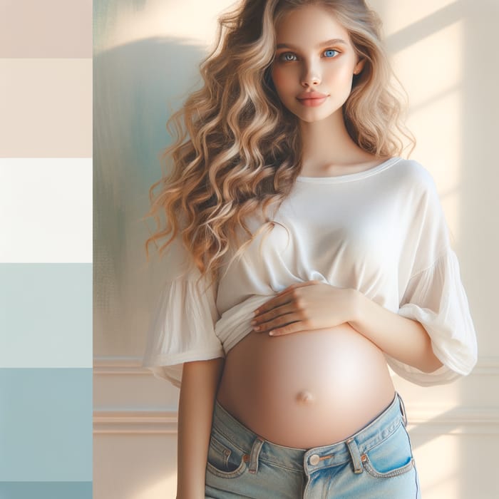 Pregnant Teenager with Curly Blond Hair | Serene Motherhood