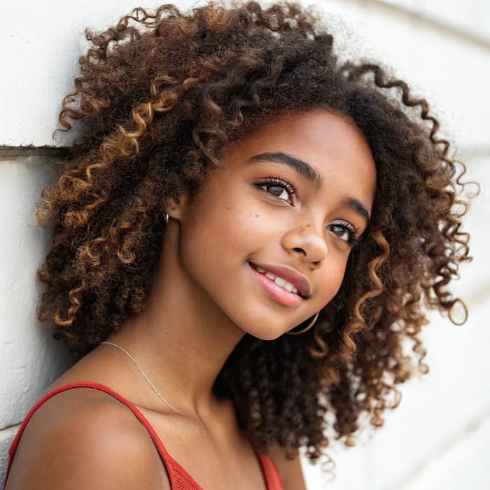 17-Year-Old Black Teen Girl with Curly Hair