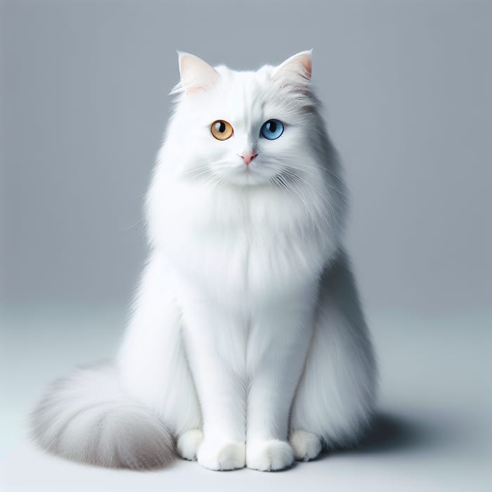 White Cat with Heterochromia Sitting Primly