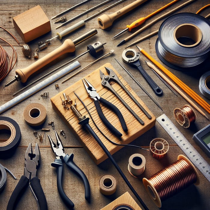 Essential Tools and Materials for Soldering Projects on Wooden Table