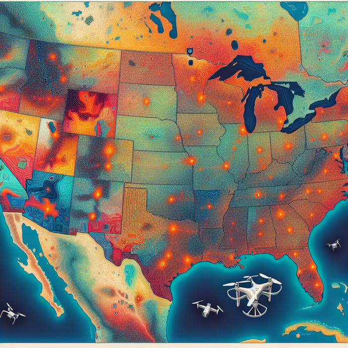 Vibrant Aerial Map of the USA with DJI Locations