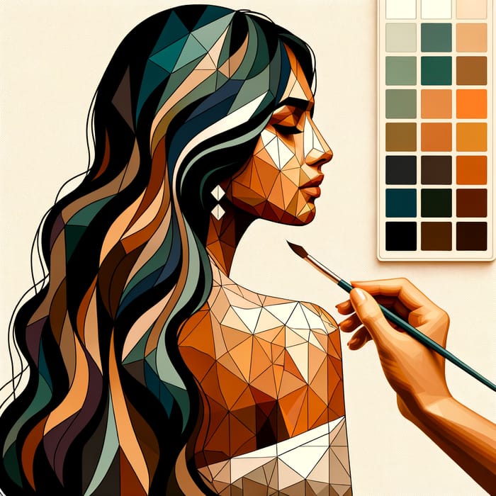 Geometric Abstraction Painting of a Long-Haired South Asian Girl