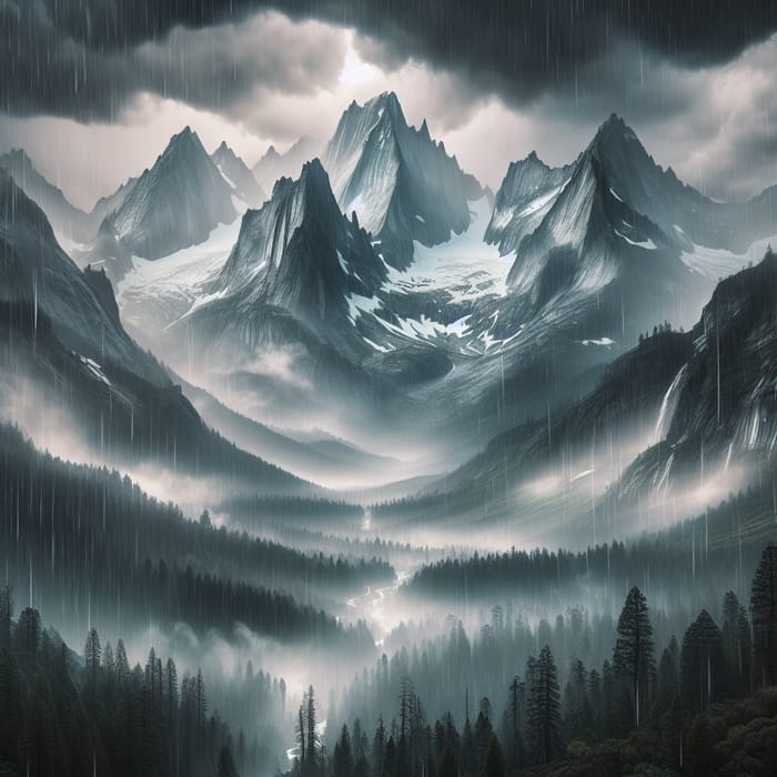 Majestic Mountain in Rain