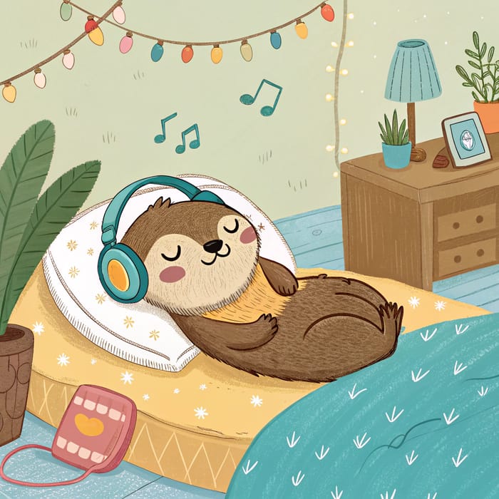 Cute Otter Sleeping on a Pillow Illustration