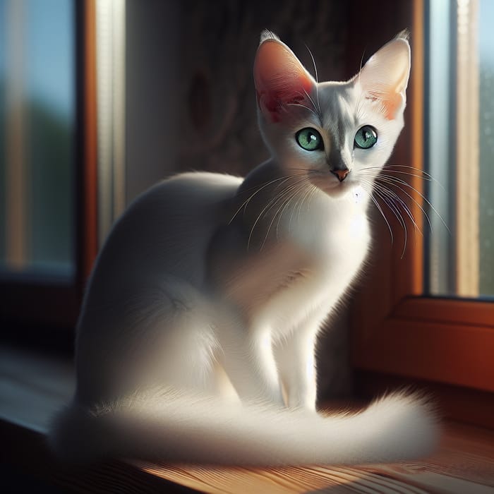 Charming White Cat with Stunning Emerald Eyes