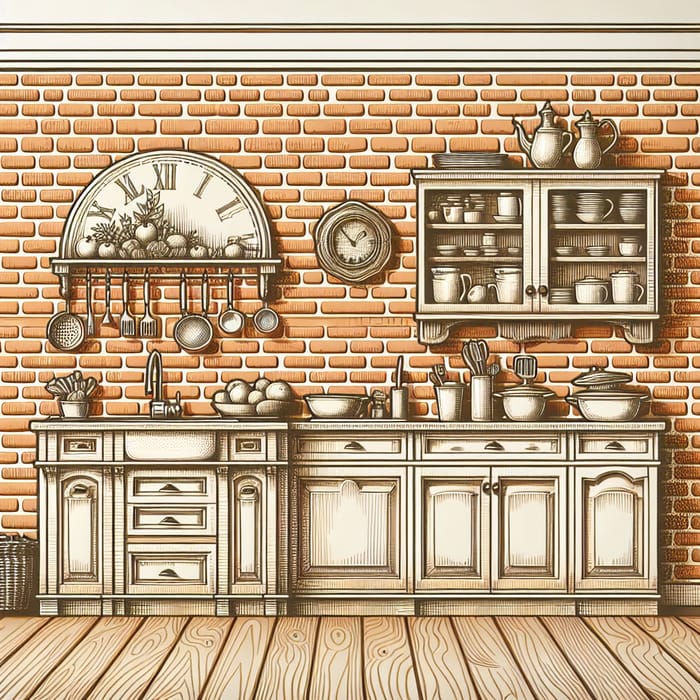 Vintage-Style Kitchen with Orange Bricks and Classic Furniture