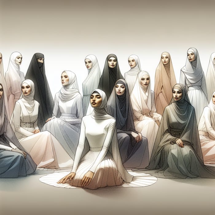 Diverse Veiled Women in Modern Attire Painting