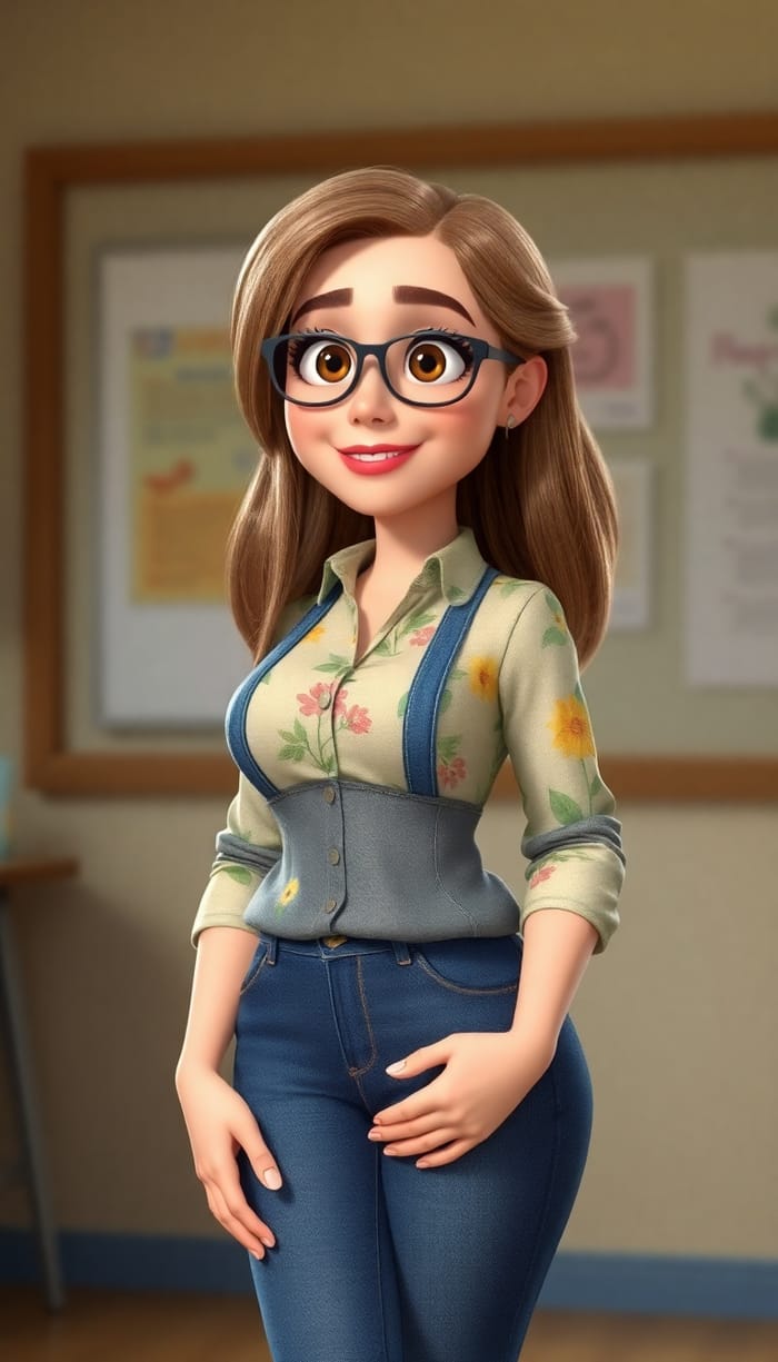 Charismatic Pixar-Style Female Teacher Character