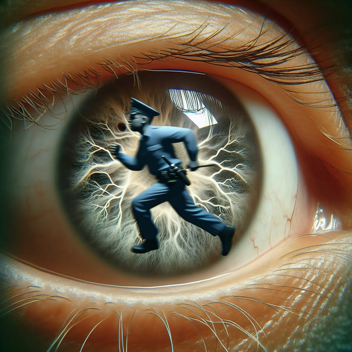 Reflective Eye of a Deceased Man Captures Fleeing Policeman