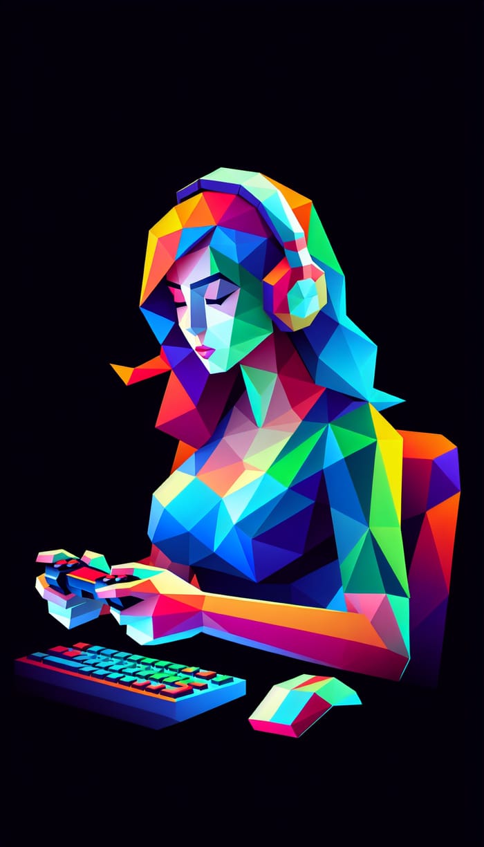 Colorful Low-Poly Woman Gaming Animation