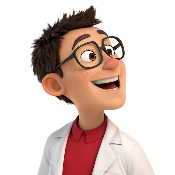 3D Pixar Style Animated Man with Lab Coat