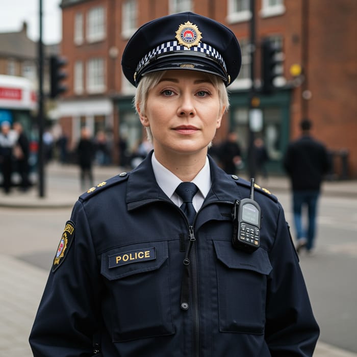 Brunette Policewoman with Short Blonde Hair